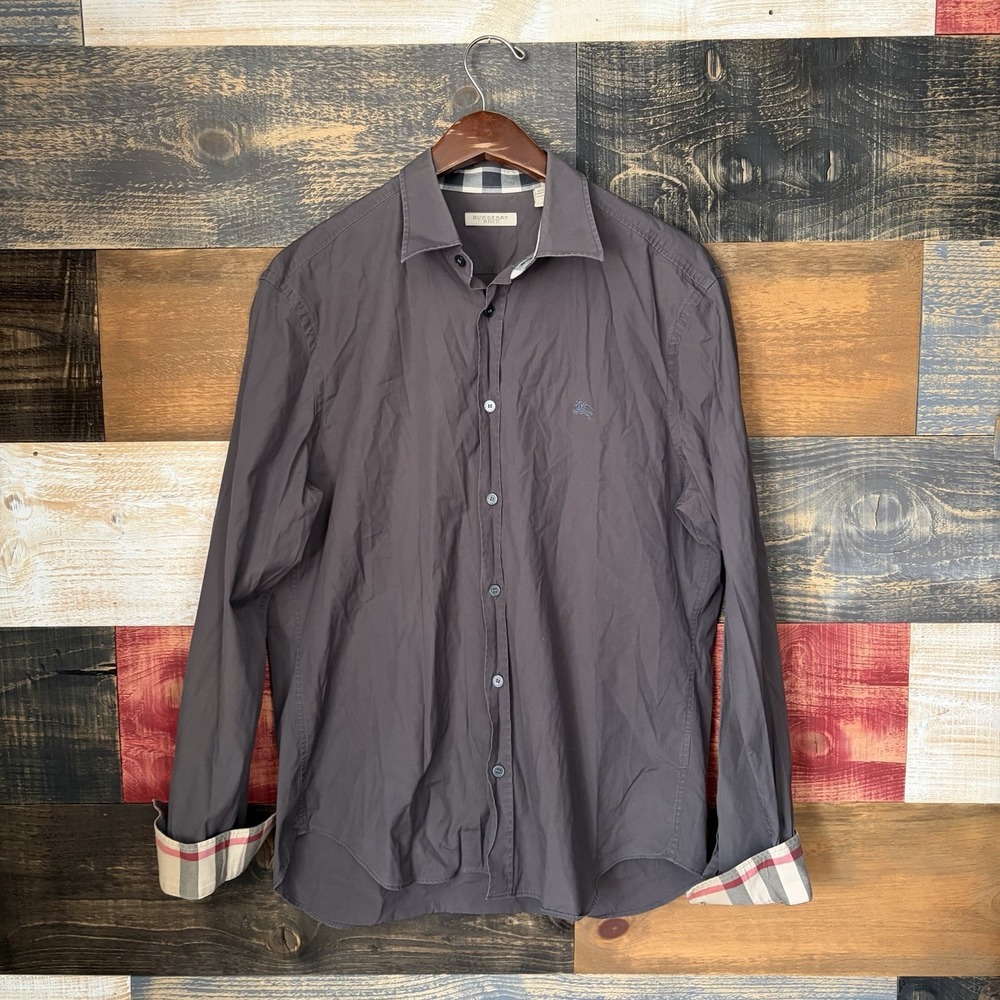 Burberry Brit Nova Check Shirt Plaid Flipcuff Button Up Dress Shirt Brown Mens L
